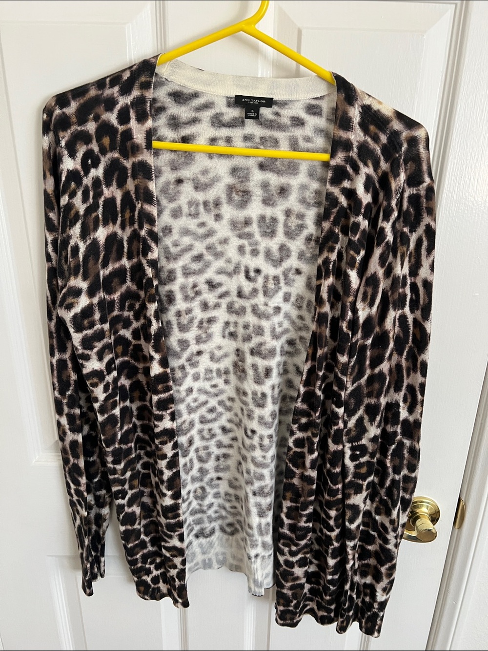 Ann Taylor Leopard Print Open Front Cardigan